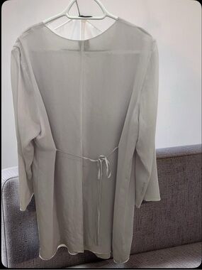 Eileen Fisher Sheer Light Gray 100% silk Long-Sleeve Tie-Back jacket/tunic/top
